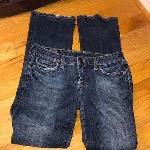 Lucky brand, denim, distressed at the end, flared at the end